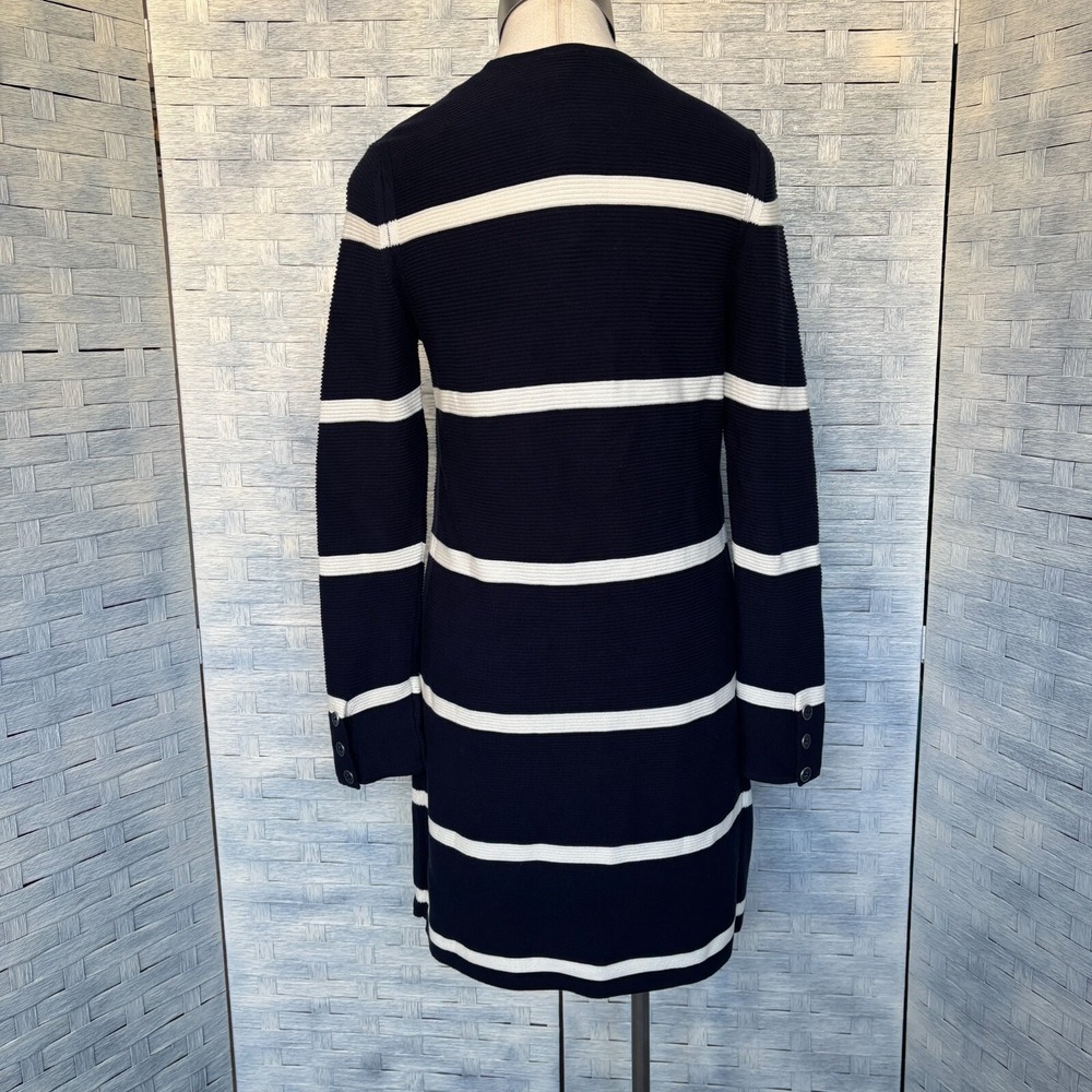 Talbots XS Navy White Striped Open Front Longline Cardigan Button Cuff Ribbed - Picture 3 of 9